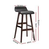 Stool Set of 2 PU Leather Wood Wave Style Bar Stool - Black