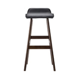 Stool Set of 2 PU Leather Wood Wave Style Bar Stool - Black