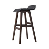 Stool Set of 2 PU Leather Wood Wave Style Bar Stool - Black