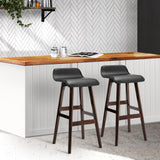 Stool Set of 2 PU Leather Wood Wave Style Bar Stool - Black