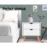 Bedside Tables 2 Drawer Wooden look Bedside Tables - White