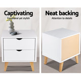 Bedside Tables 2 Drawer Wooden look Bedside Tables - White