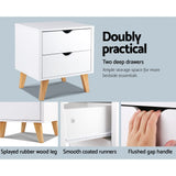 Bedside Tables 2 Drawer Wooden look Bedside Tables - White