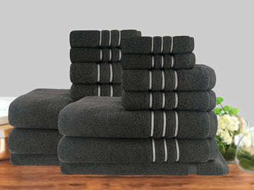 Cotton towel set 14pc classic dobby stripe 650gsm charcoal